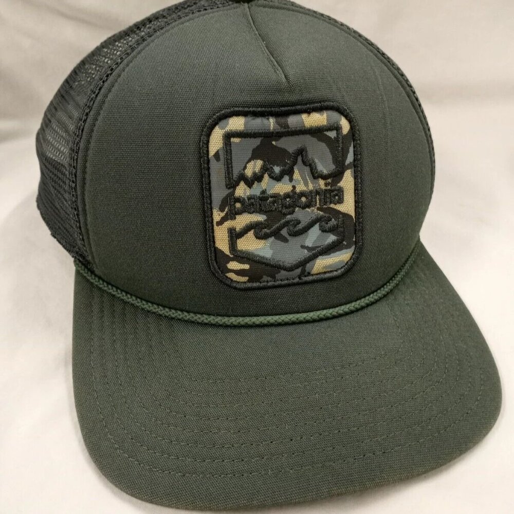 Rare Patagonia Trucker Hat Badge Patch Master Chief Cap Snapback Green & Camo